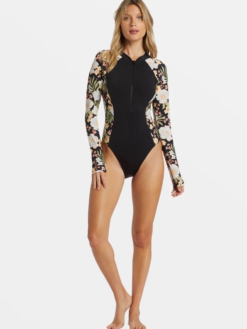 Billabong Lost Cove Zip Front Bodysuit Rashguard Swimsuit Floral Size Small - Picture 5 of 8
